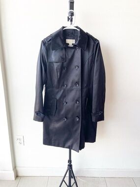 Michael Kors Black Trench Coat with Button Closure